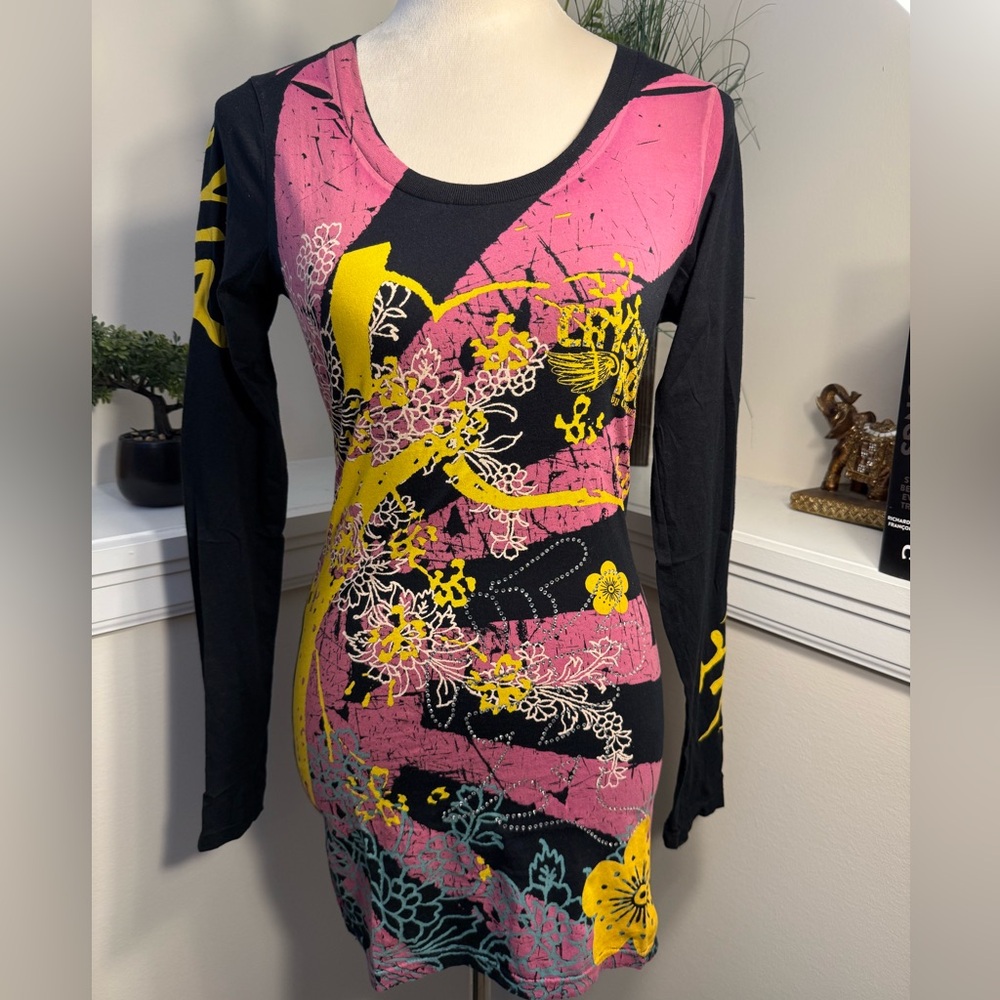 ‼️SOLD‼️Crystal Rock Christian Audigier Vintage Y2K Long Sleeve Crew Neck